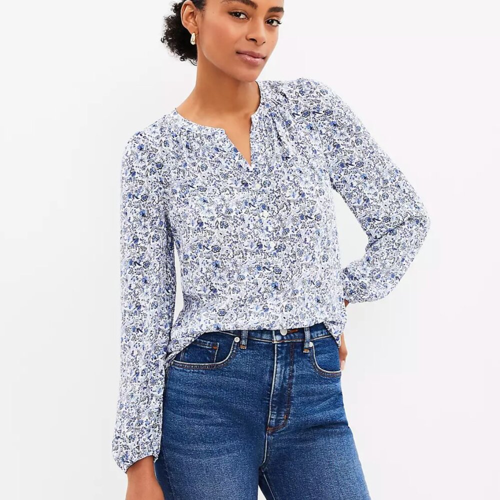 Loft Floral Mixed Media Blouse - NWOT